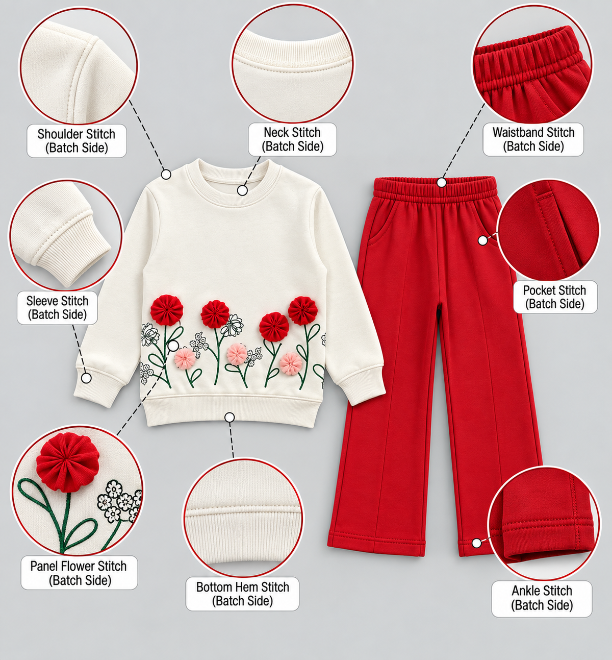 Girls Floral Applique Flared Tracksuit Set