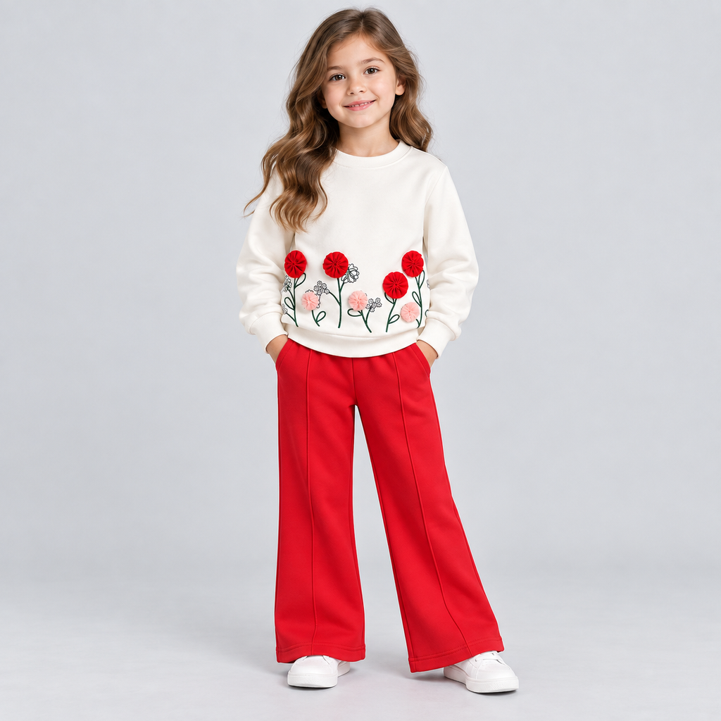 Girls Floral Applique Flared Tracksuit Set
