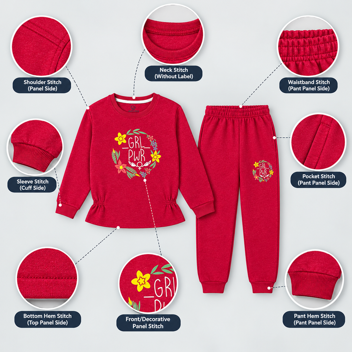 Stylish Girls Floral Slogan Fleece Tracksuit