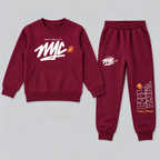 Kids "UNLIMITED" Maroon Sweatshirt & Jogger Set | Boys NYC Graphic Fleece Tracksuit