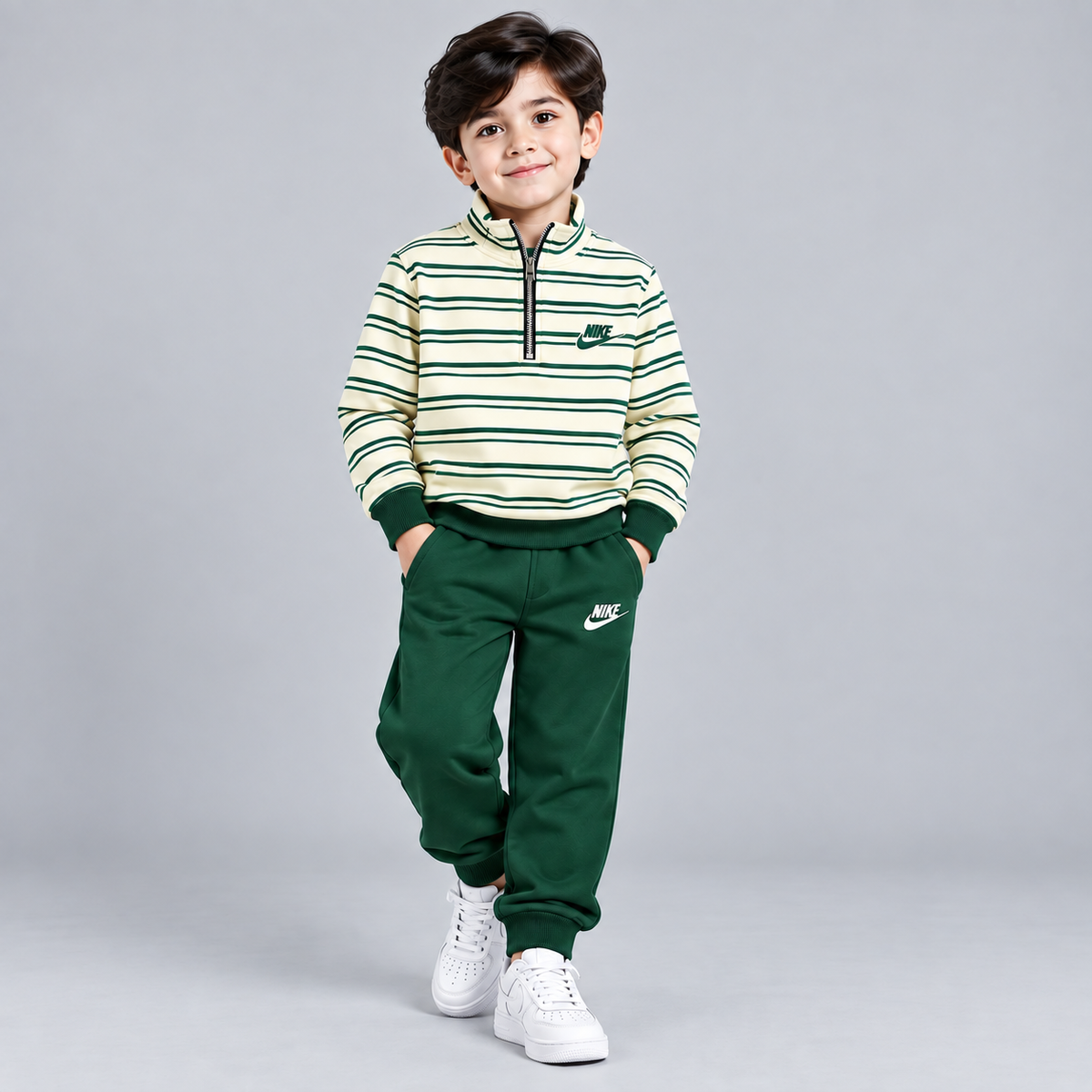 Boys Striped Half-Zip Tracksuit Set