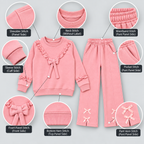Girls Ruffle Bow Sweatshirt & Wide Leg Trouser Set