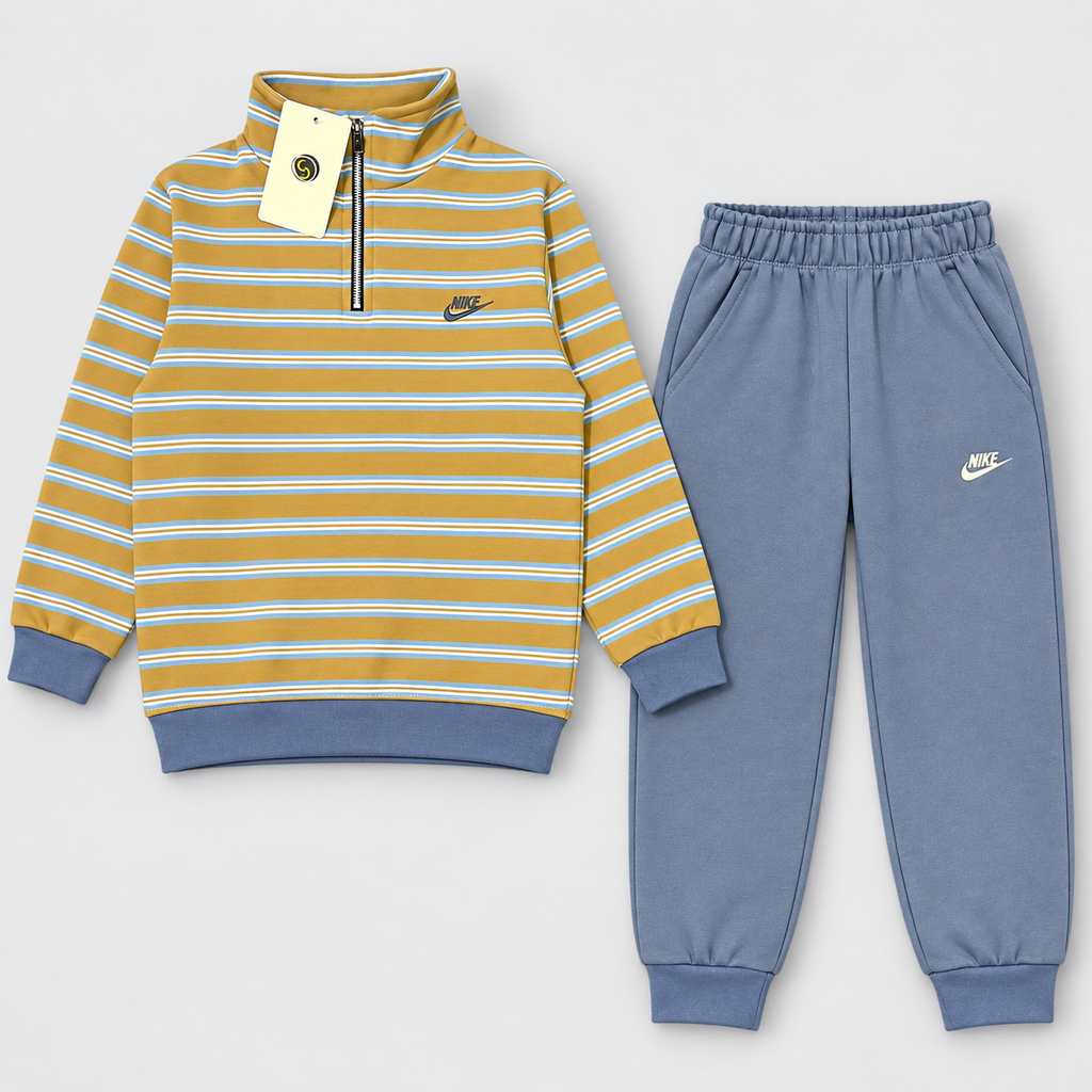Boys Striped Half-Zip Tracksuit Set