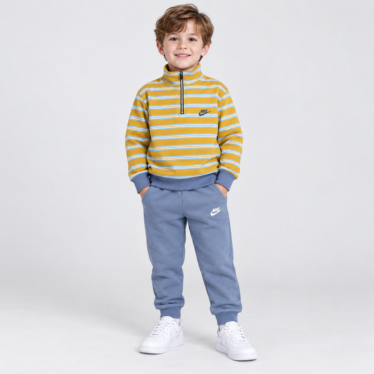 Boys Striped Half-Zip Tracksuit Set