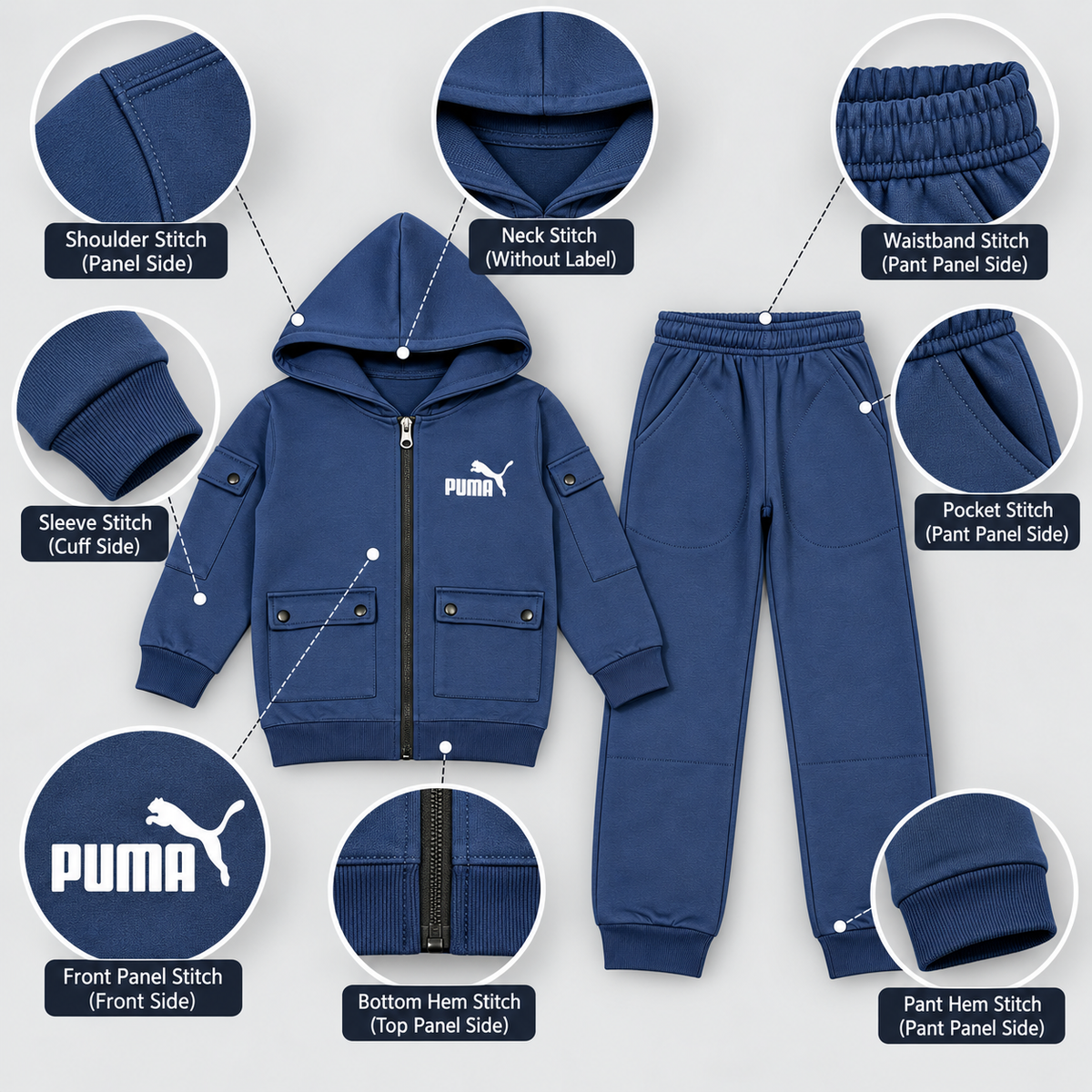 Kids Hooded Zip-Up Cargo Tracksuit Set