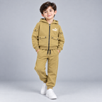 Kids Hooded Zip-Up Cargo Tracksuit Set