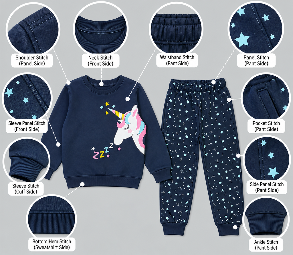 Girls Magical Unicorn & Star Sweatshirt & Joggers Set – Navy Blue Winter Tracksuit