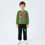 Boys Olive Green & Black Spider-Man Printed Sweatshirt & Trackpants Set
