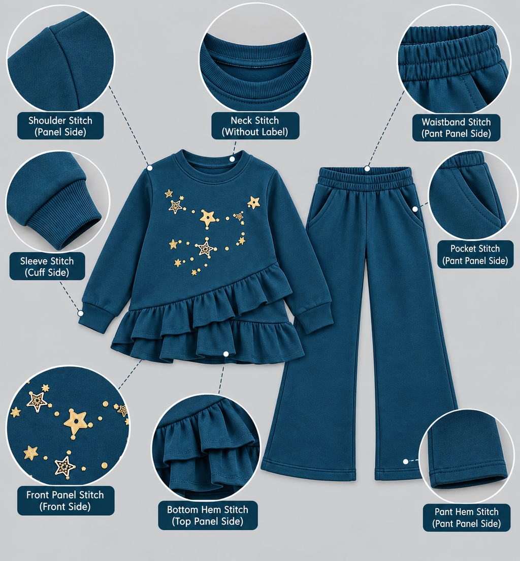 Girls Star Embellished Ruffle Top & Wide-Leg Pants Set