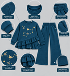 Girls Star Embellished Ruffle Top & Wide-Leg Pants Set