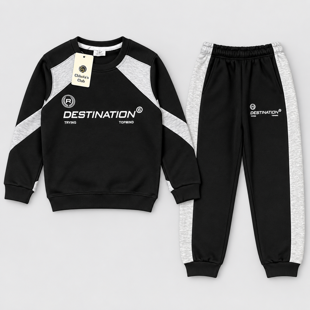 Boys Black & Grey Destination Tracksuit Set