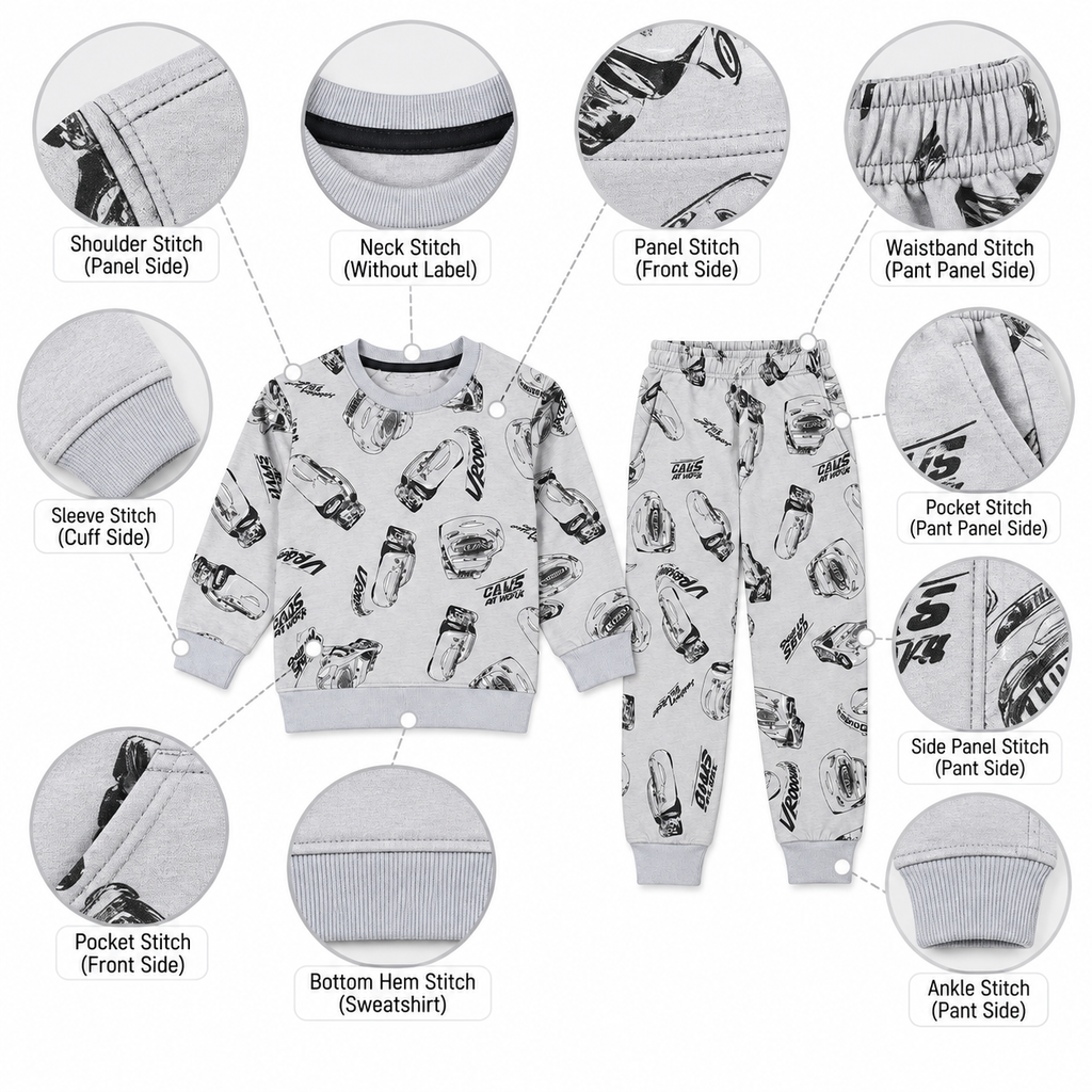 Kids All-Over Car Print Grey Sweatshirt & Jogger Set | Boys Vroom Streetwear Tracksuit