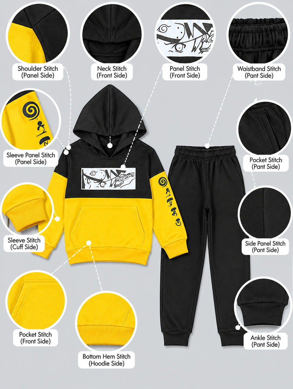 Chhotu's Club "Out of This World" Black & Yellow Kids Hoodie Set | Space Print Tracksuit