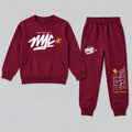 Kids "UNLIMITED" Maroon Sweatshirt & Jogger Set | Boys NYC Graphic Fleece Tracksuit