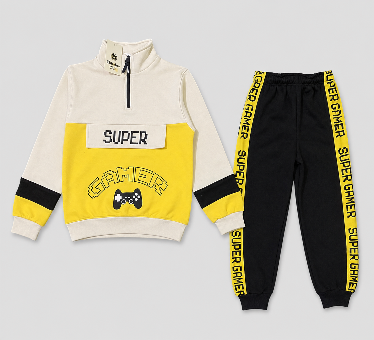 "Super Gamer" Half-Zip Tracksuit | Boys Stylish Fleece Outfit