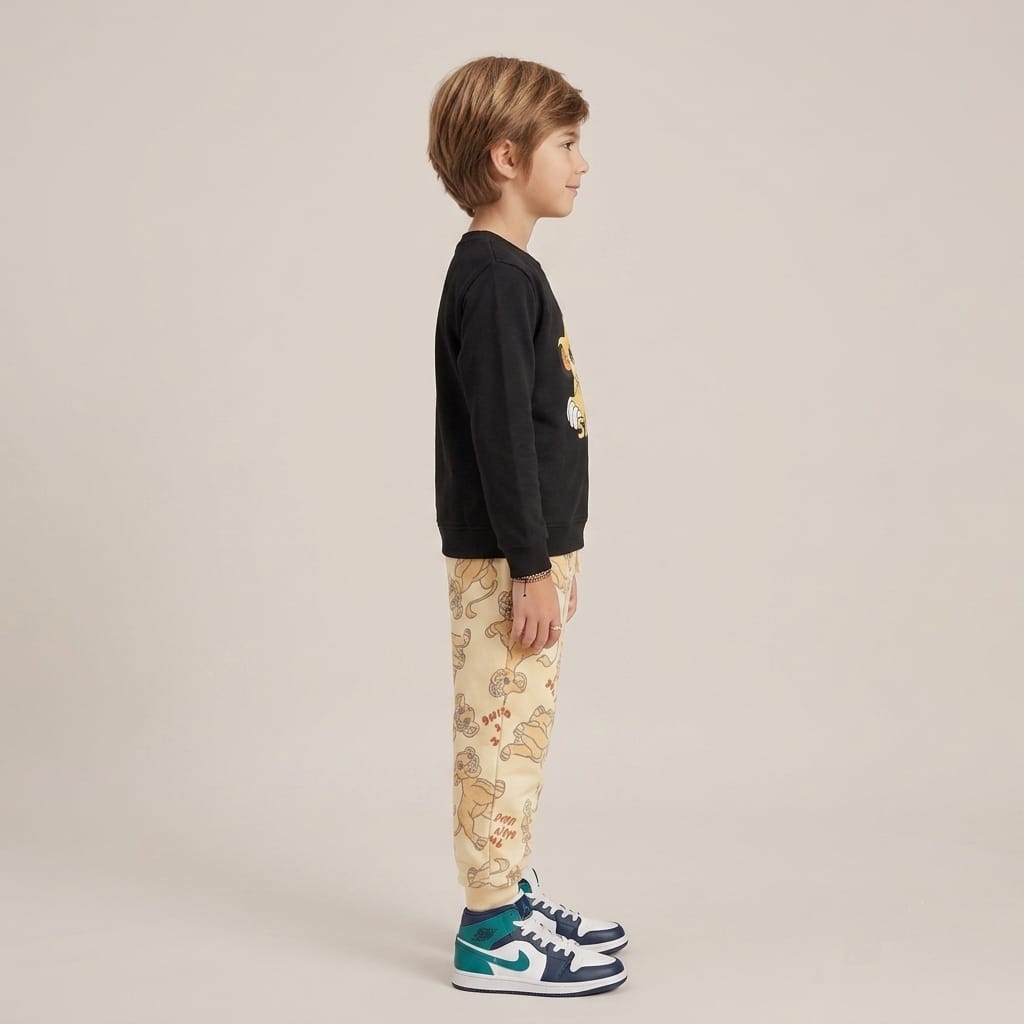 Kids "Simba" The Lion King Sweatshirt & Jogger Set | Boys Black & Cream Disney Tracksuit