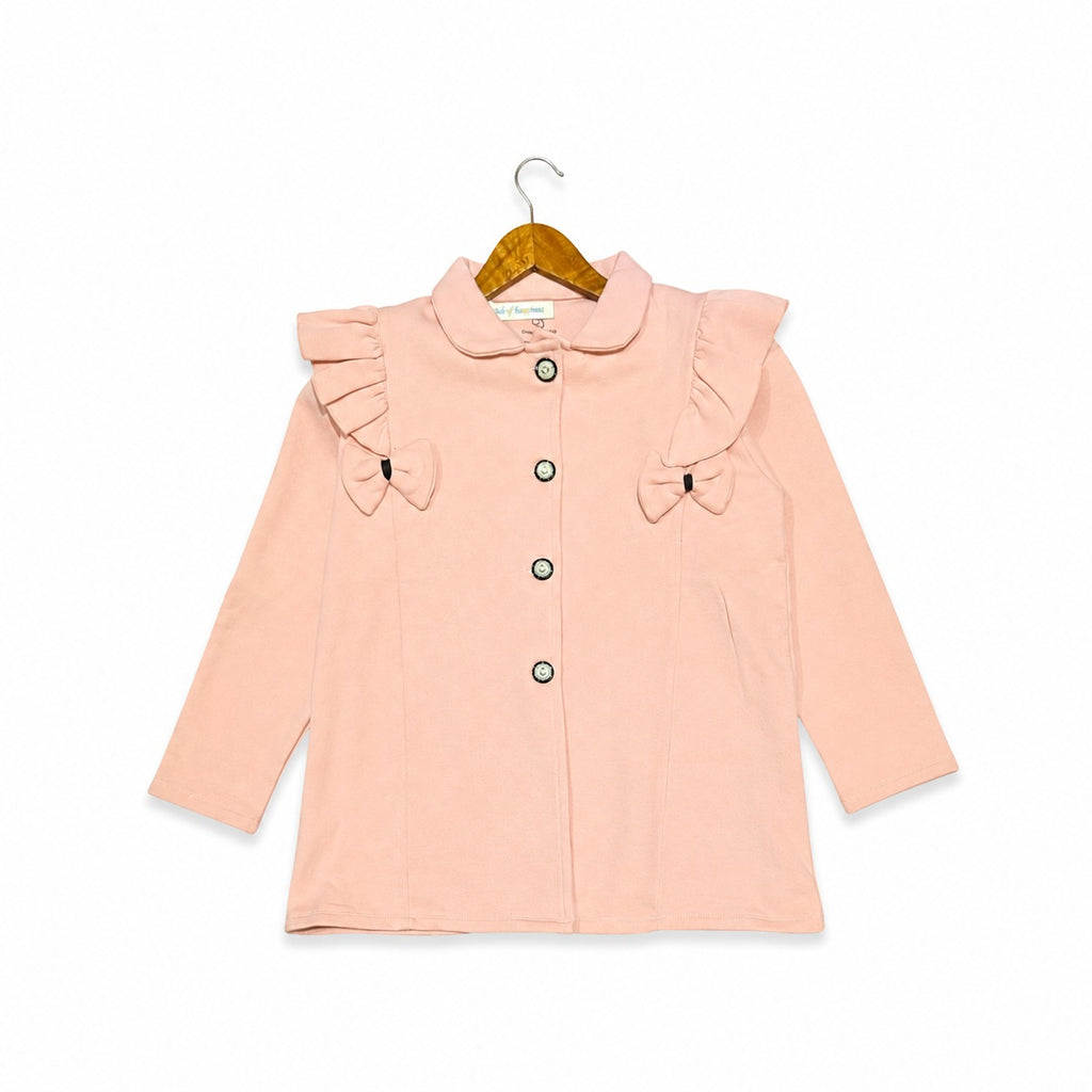 Elegant Pink Ruffle Bow Coat