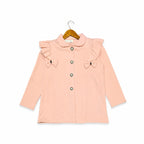 Elegant Pink Ruffle Bow Coat
