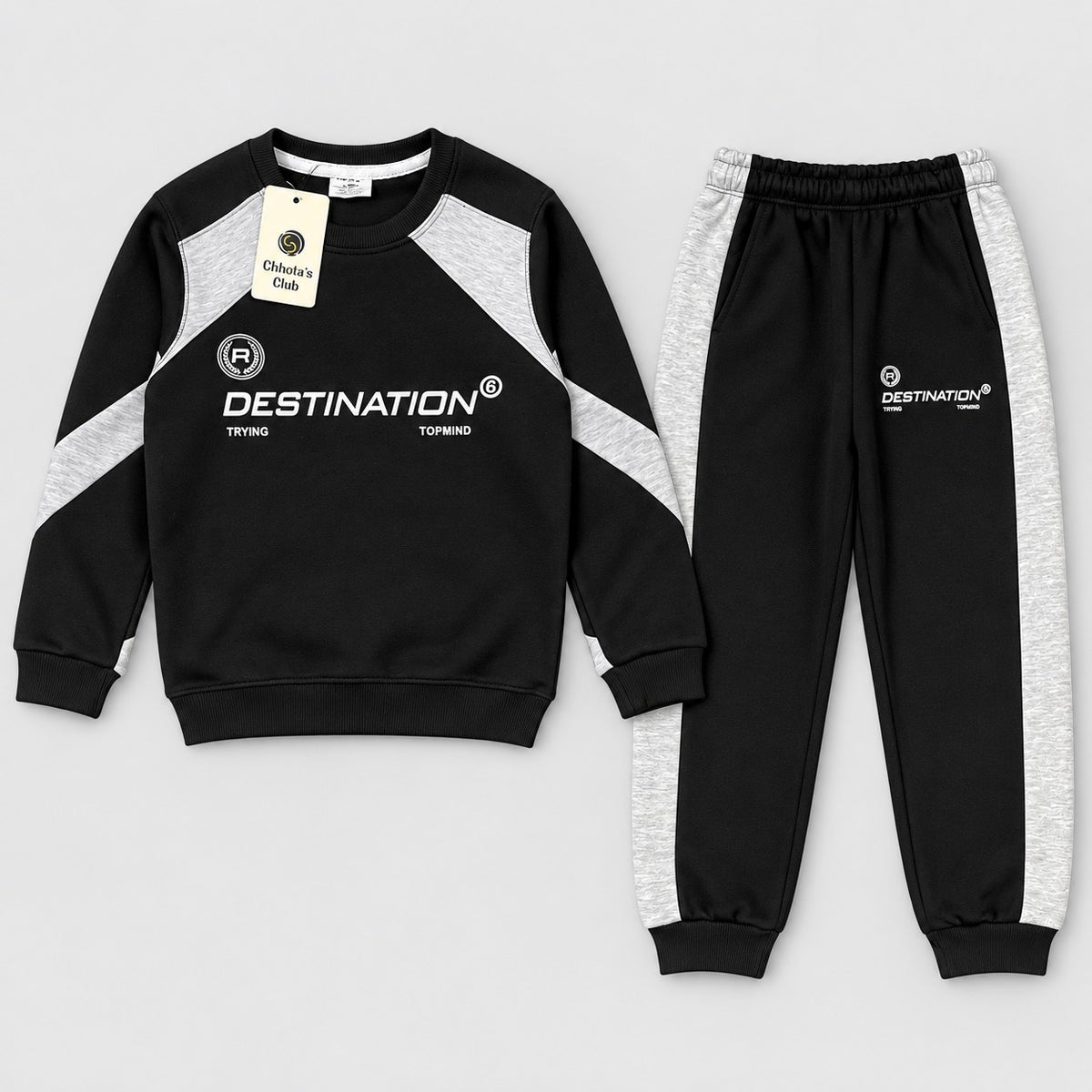 Boys Black & Grey Destination Tracksuit Set