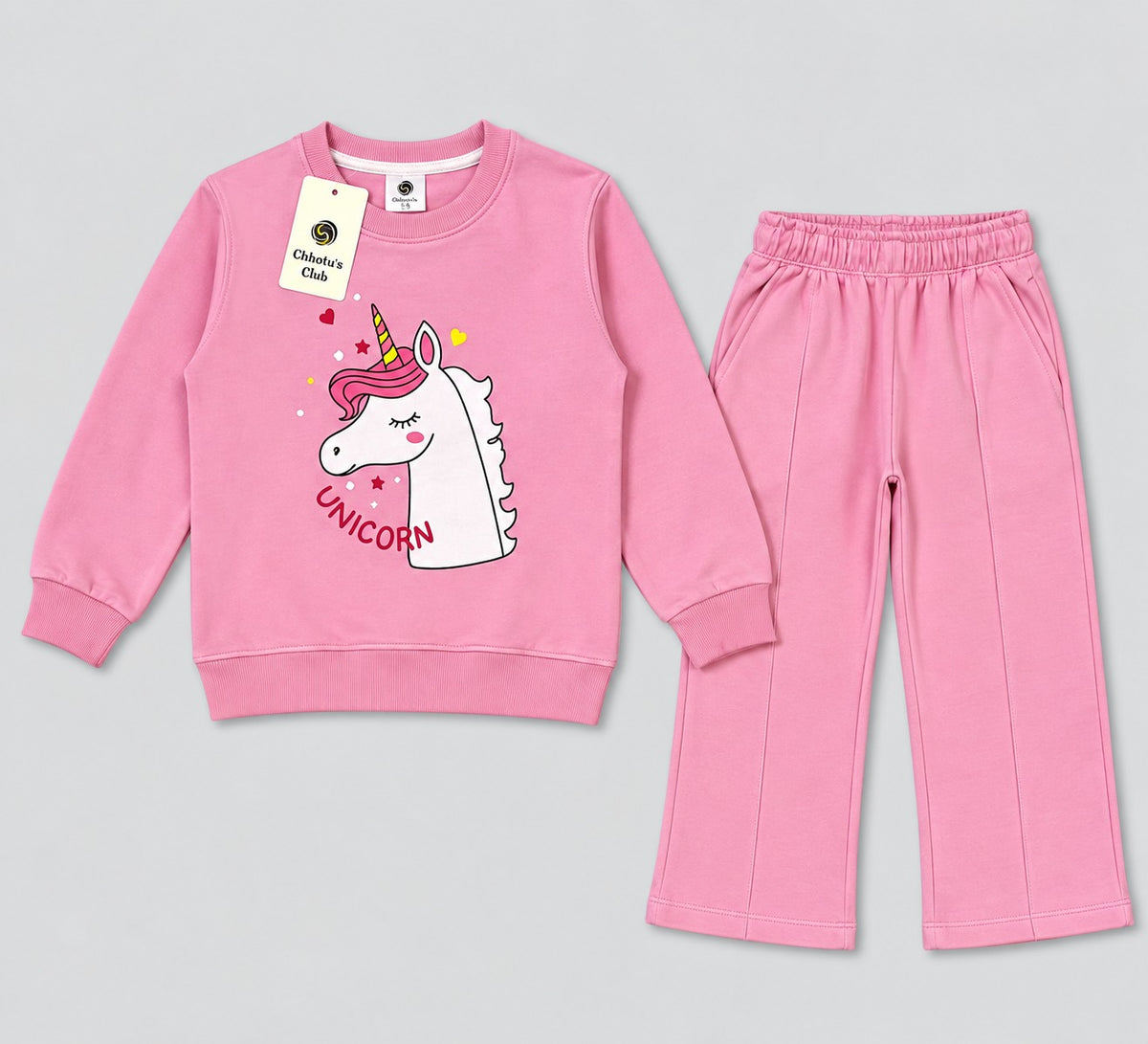 Girls’ Pink Unicorn Printed Sweatshirt & Jogger Set