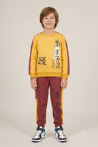 Kids "Youth Is Here" Mustard & Maroon Sweatshirt & Jogger Set | Boys Streetwear Fleece Tracksuit