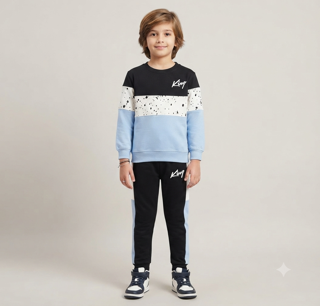 Chhotu's Club "King" Color-Block Sweatshirt & Jogger Set | Boys Fleece Tracksuit