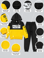 Chhotu's Club "Out of This World" Black & Yellow Kids Hoodie Set | Space Print Tracksuit