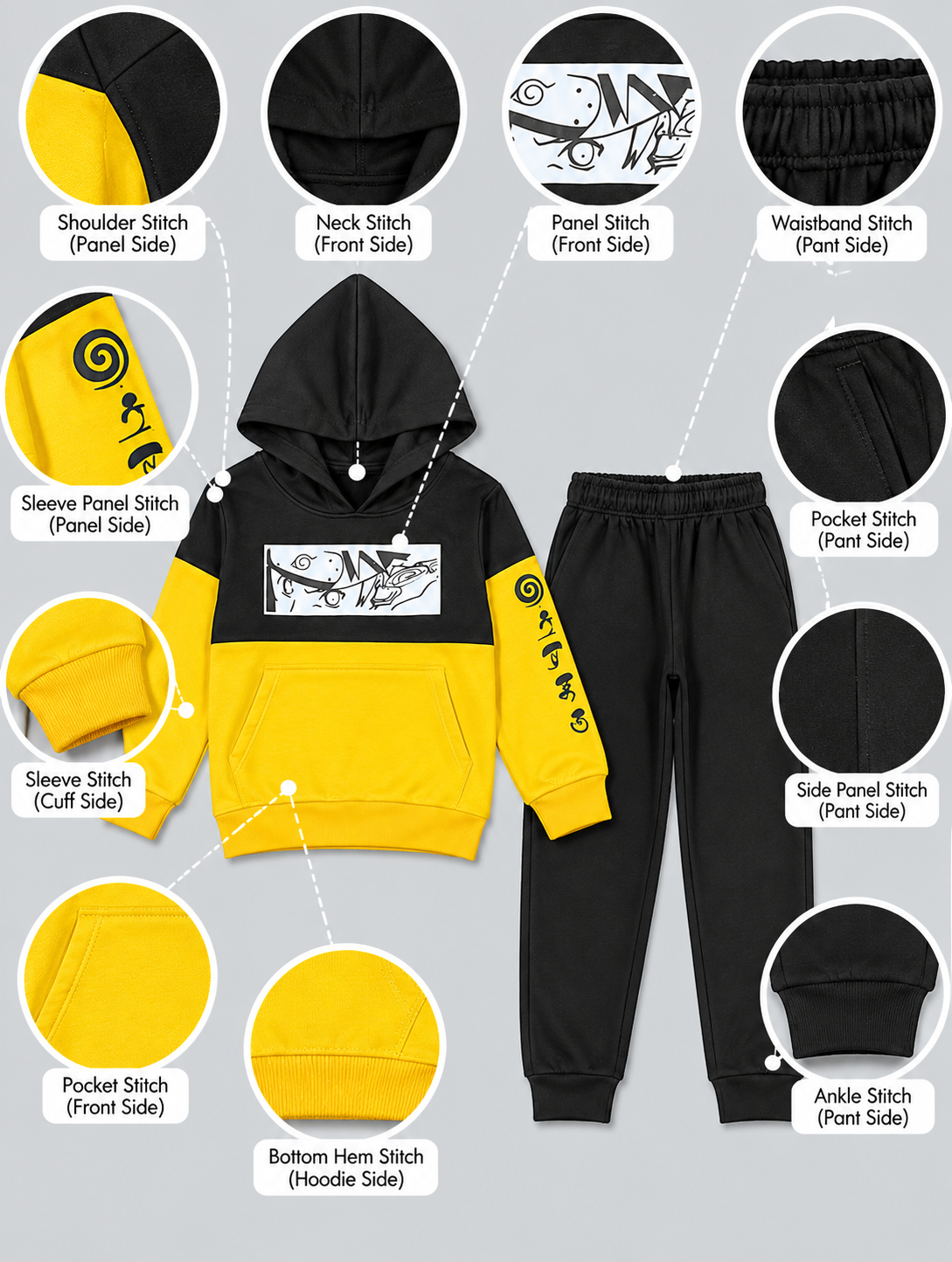 Chhotu's Club "Out of This World" Black & Yellow Kids Hoodie Set | Space Print Tracksuit