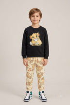 Kids "Simba" The Lion King Sweatshirt & Jogger Set | Boys Black & Cream Disney Tracksuit