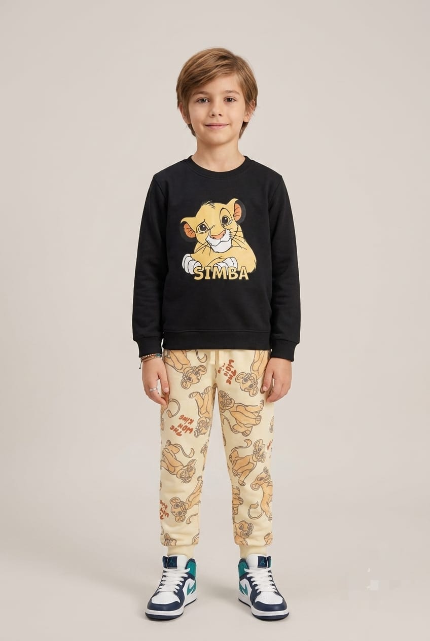 Kids "Simba" The Lion King Sweatshirt & Jogger Set | Boys Black & Cream Disney Tracksuit