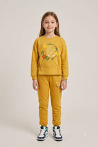 Girls "GRL PWR" Floral Sweatshirt & Joggers Set – Vibrant Yellow Tracksuit