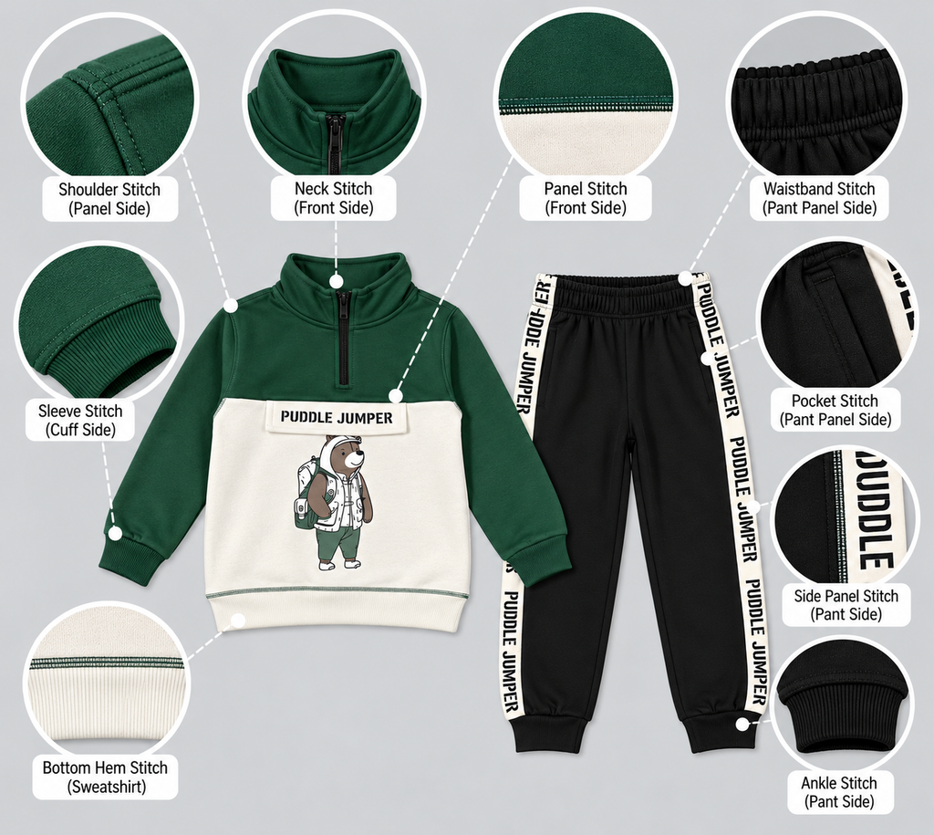Kids "Puddle Jumper" Half-Zip Tracksuit | Boys Green & Black Bear Outfit