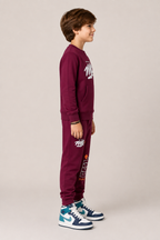 Kids "UNLIMITED" Maroon Sweatshirt & Jogger Set | Boys NYC Graphic Fleece Tracksuit
