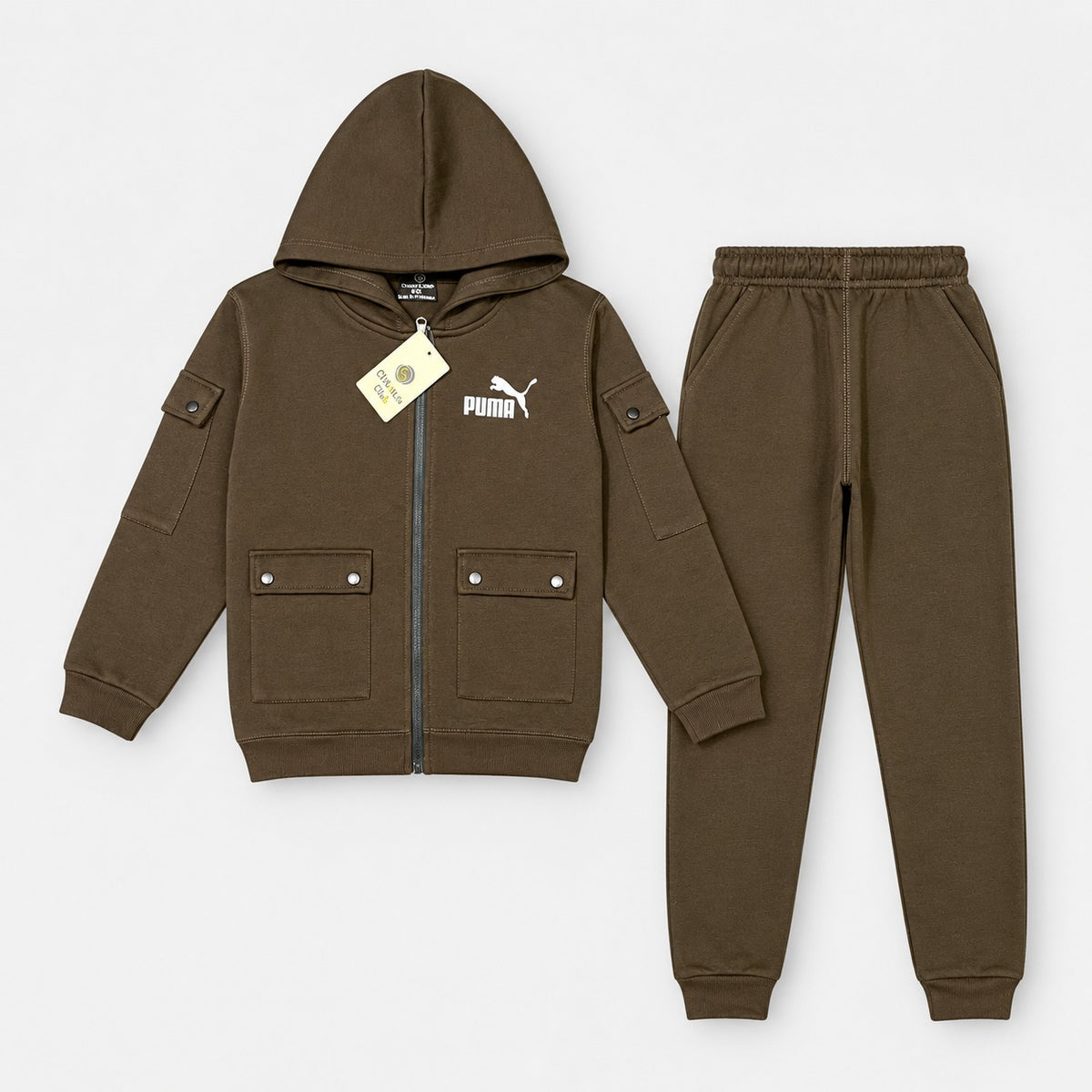 Kids Hooded Zip-Up Cargo Tracksuit Set