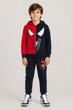 Kids Split-Color Spider-Man Hoodie & Jogger Set | Boys Red & Black Marvel Tracksuit