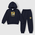Kids Navy Blue Hooded Sweatshirt & Jogger Set – Printed Tracksuit