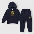 Kids Navy Blue Hooded Sweatshirt & Jogger Set – Printed Tracksuit