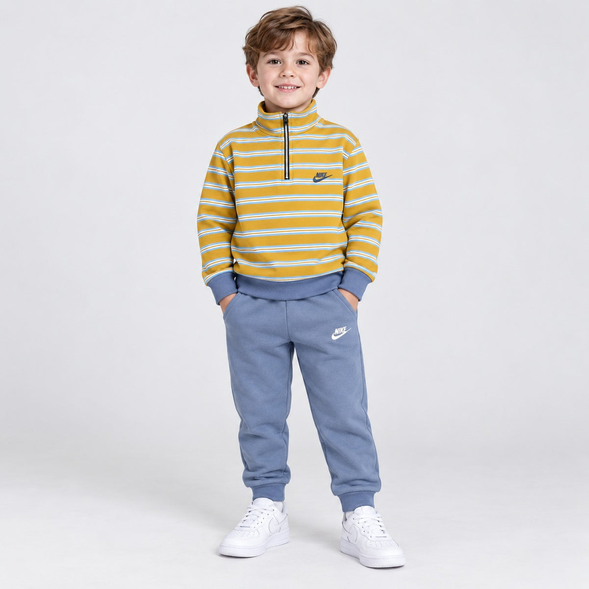 Boys Striped Half-Zip Tracksuit Set