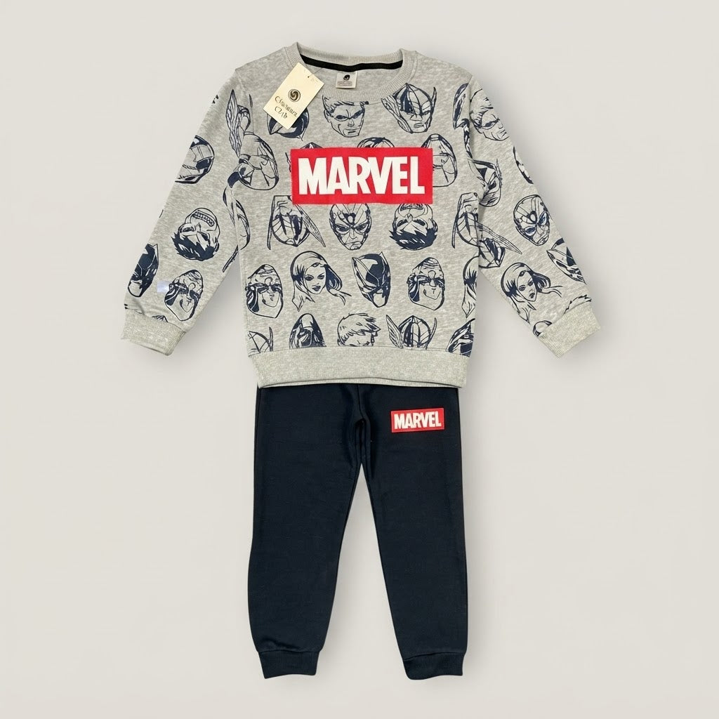 Kids Marvel Heroes All-Over Print Sweatshirt & Jogger Set | Boys Grey & Black Superhero Tracksuit