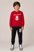 Kids "Just Looking 8" Red & Black Sweatshirt & Jogger Set | Boys Number 8 Fleece Tracksuit