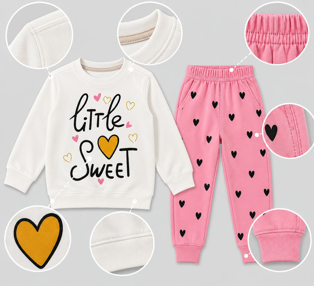 Little Sweet Girls’ 2-Piece Sweatshirt & Heart Print Pants Set