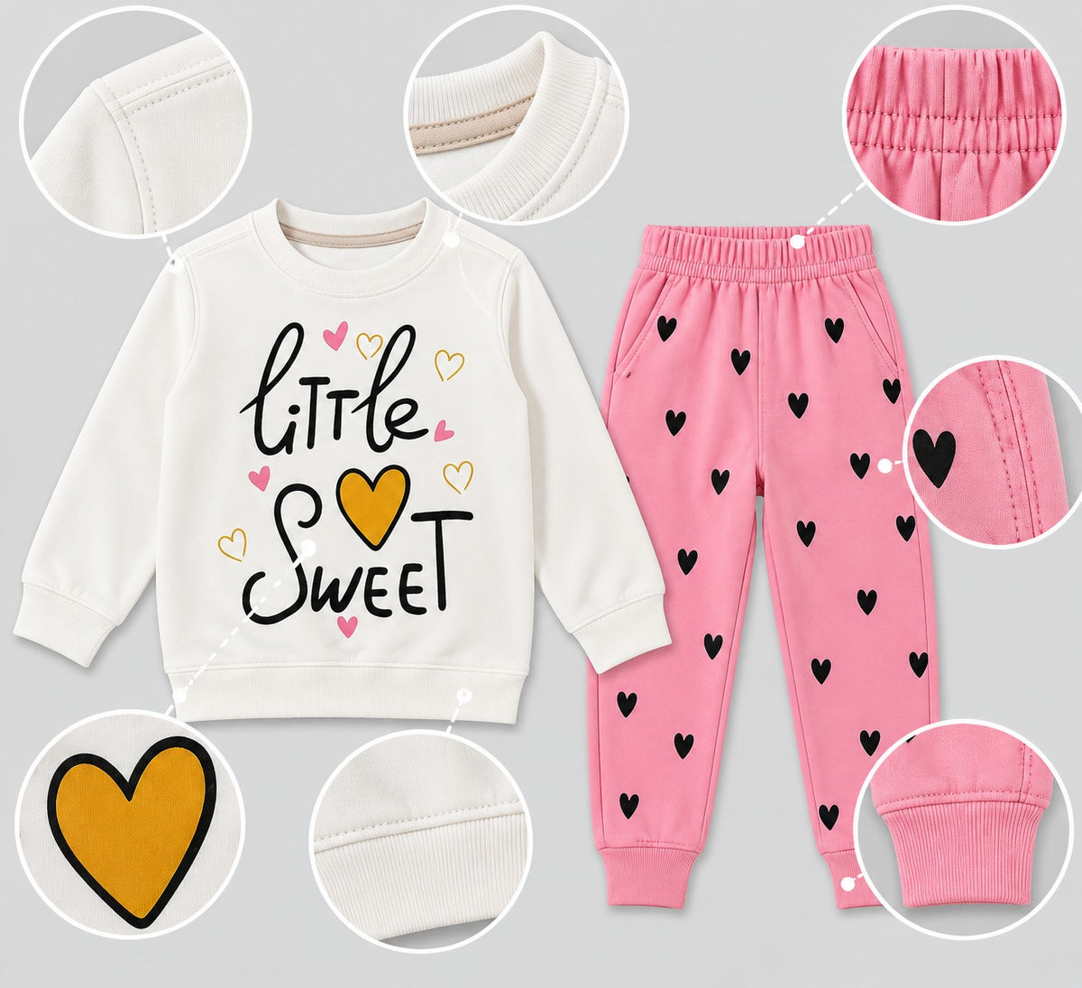 Little Sweet Girls’ 2-Piece Sweatshirt & Heart Print Pants Set
