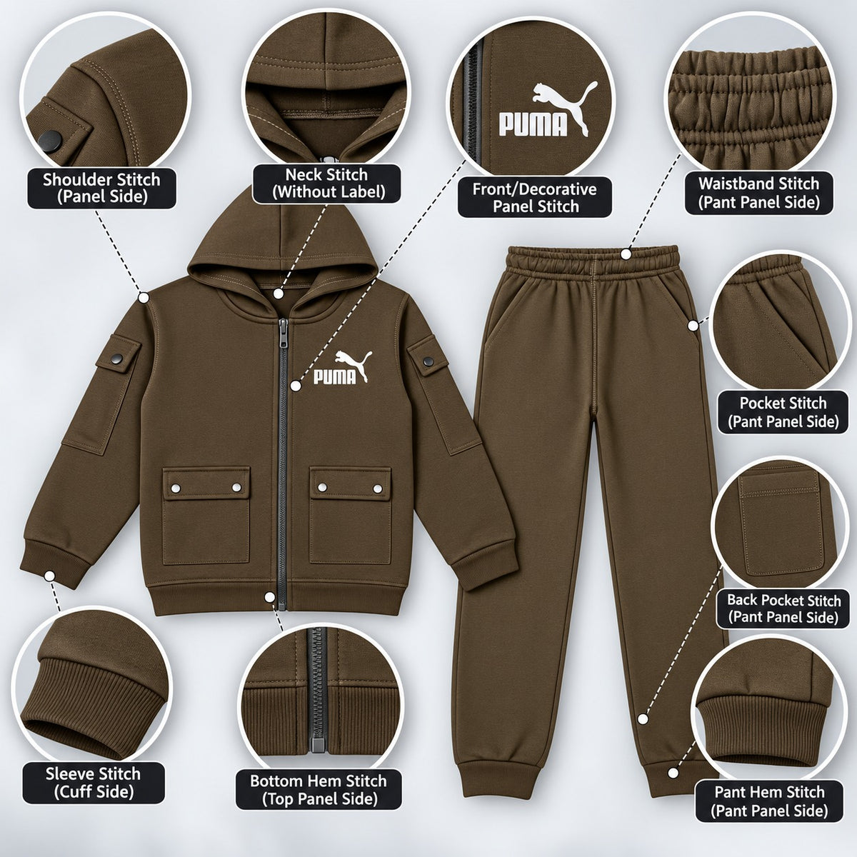 Kids Hooded Zip-Up Cargo Tracksuit Set