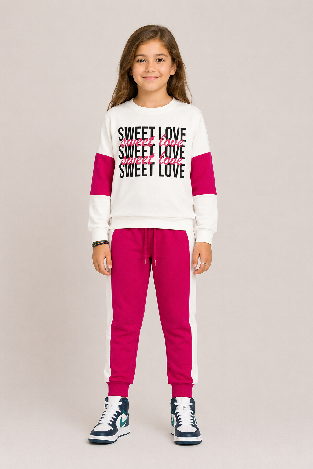 "Sweet Love" Tracksuit – White & Pink