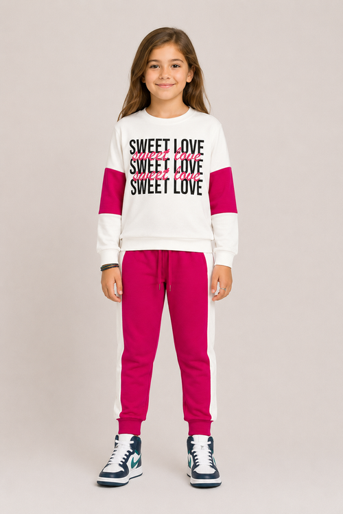 "Sweet Love" Tracksuit – White & Pink