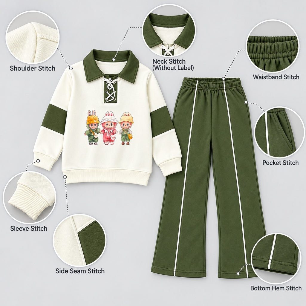 Girls’ Olive & Navy Graphic Sweatshirt with Matching Track Pants Set