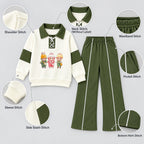 Girls’ Olive & Navy Graphic Sweatshirt with Matching Track Pants Set