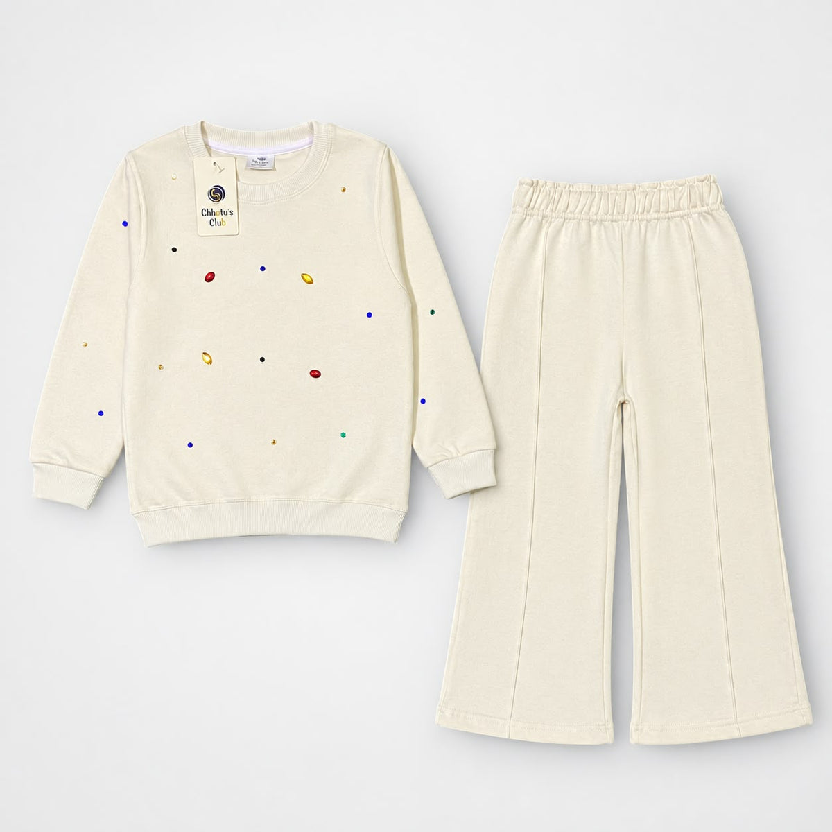 Stylish Girls Rhinestone-Embellished Fleece Tracksuit