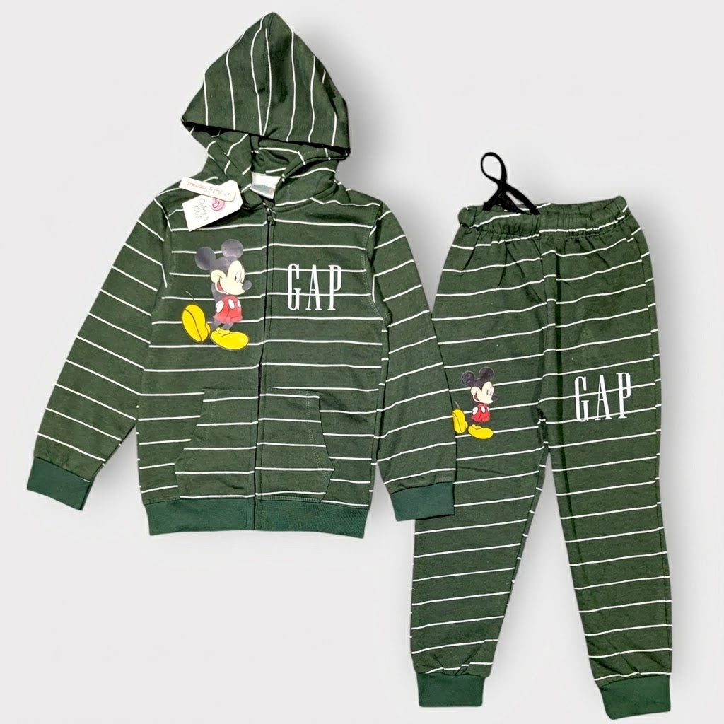 Stylish Boys Cartoon Graphic Striped Tracksuit