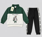 Kids "Puddle Jumper" Half-Zip Tracksuit | Boys Green & Black Bear Outfit